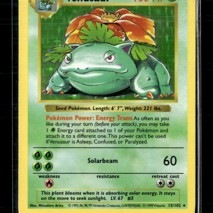 Pokemon 1999 Base Set Shadowless Venusaur #15/102 Holo
