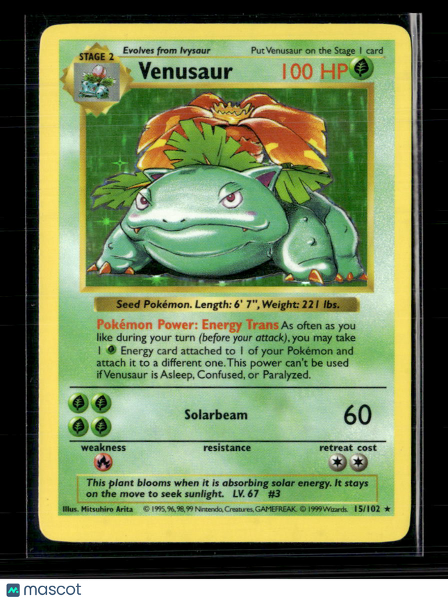 Pokemon 1999 Base Set Shadowless Venusaur #15/102 Holo