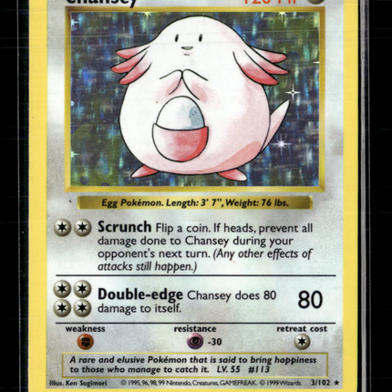 Pokemon 1999 Base Set Shadowless Chansey #3/102 Holo