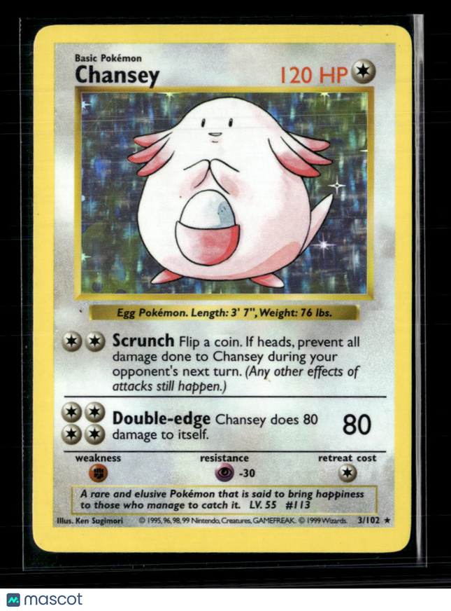 Pokemon 1999 Base Set Shadowless Chansey #3/102 Holo