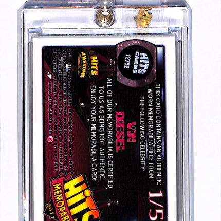 2011 Hits Memorabilia Red Carpet Jumbo Relic Vin Diesel Celebrity Worn 1/5 Patch