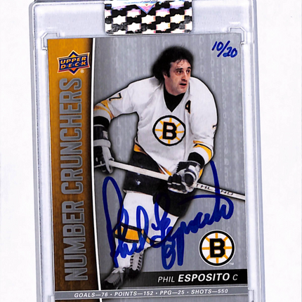 2019 Upper Deck Buybacks Number Crunchers Phil Esposito Buyback 10/20 Auto