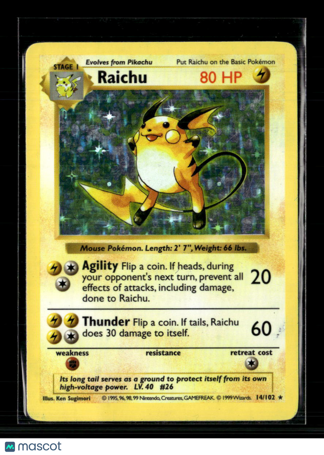 Pokemon 1999 Base Set Shadowless Raicu #14/102 Holo