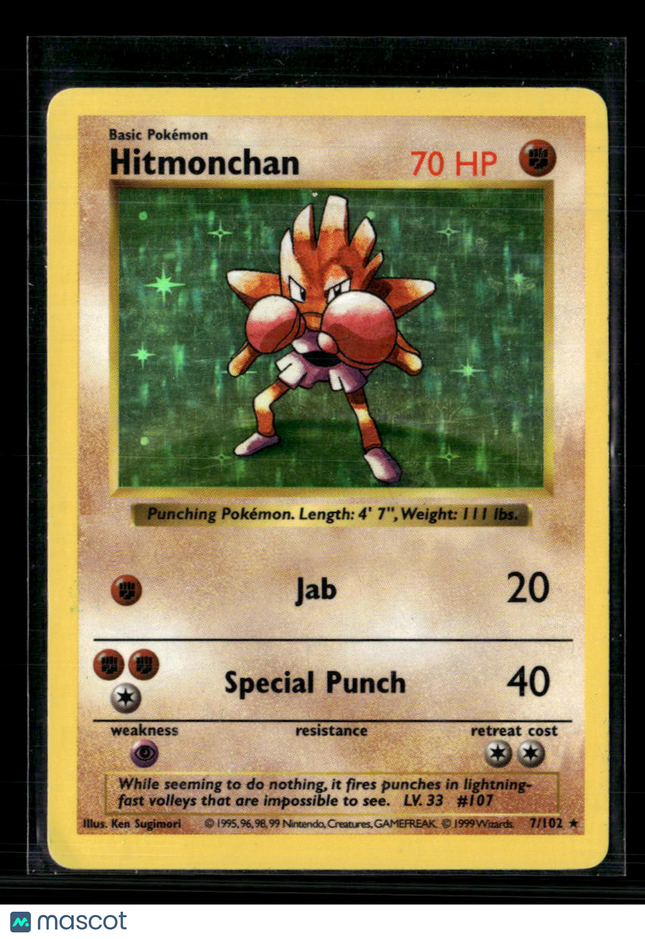Pokemon 1999 Base Set Shadowless Hitmonchan #7/102 Holo