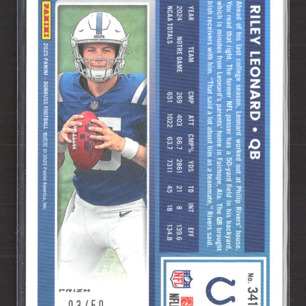 2025 Panini Donruss Optic Riley Leonard #341 Purple 03/50