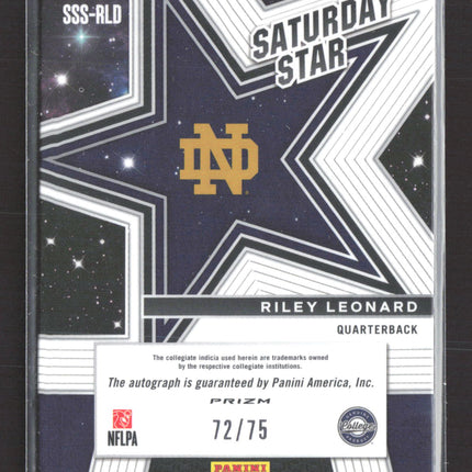 2025 Panini Prizm Draft Picks Saturday Star Riley Leonard #SSS-RLD RC 72/75