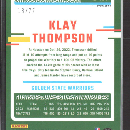2024 Panini Donruss Optic Prizm Klay Thompson #189 Green 18/77