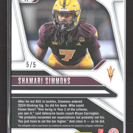 2025 Panini Prizm Draft Picks Shamari Simmons #11 RC 5/5