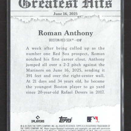 2026 Topps Greatest Hits Roman Anthony #GH-26 RC
