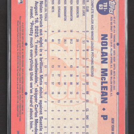 2025 Topps Nolan McLean #T91-63 RC