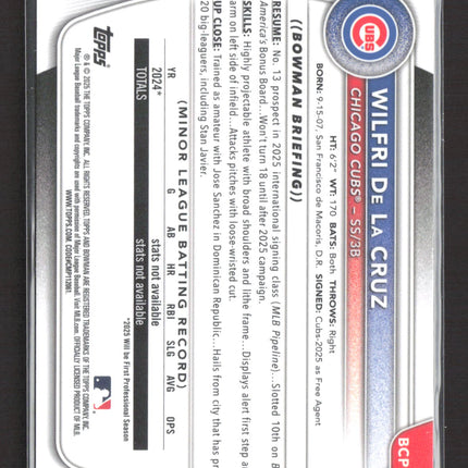2025 Bowman Chrome Wilfri De La Cruz #BCP-209 Blue Refractor 121/150