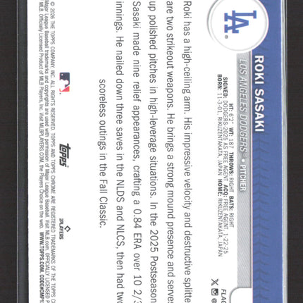 2026 Topps Chrome Roki Sasaki #41 2/3