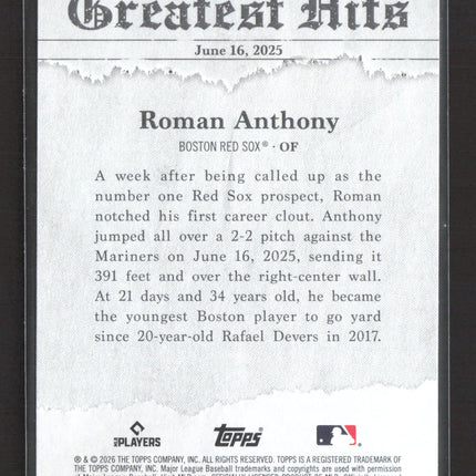 2026 Topps Greatest Hits Roman Anthony #GH-26 RC