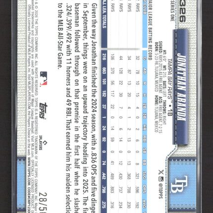 2025 Topps Series 1 Jonathan Aranda #326 Gold Foil