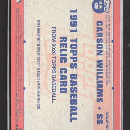 2026 Topps Series 1 1991 Topps Baseball Relic Card Carson Williams #91R-CW mem