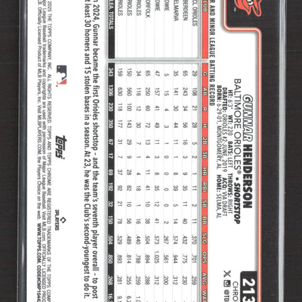 2025 Topps Chrome Gunnar Henderson #213 Black Logofractor 10/10