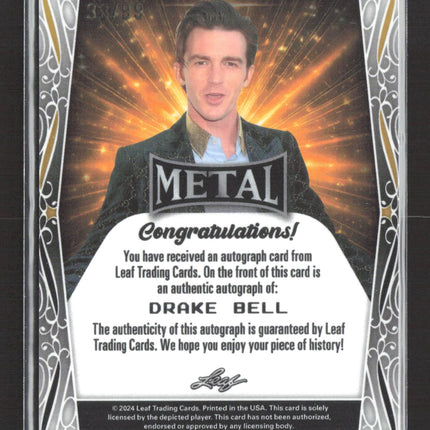 2024 Leaf Metal Drake Bell Authentic Autograph #MI-DB1 /99