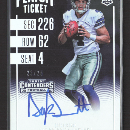 2016 Panini Contenders Football Dak Prescott #307 Playoff Ticket RC /25 Auto