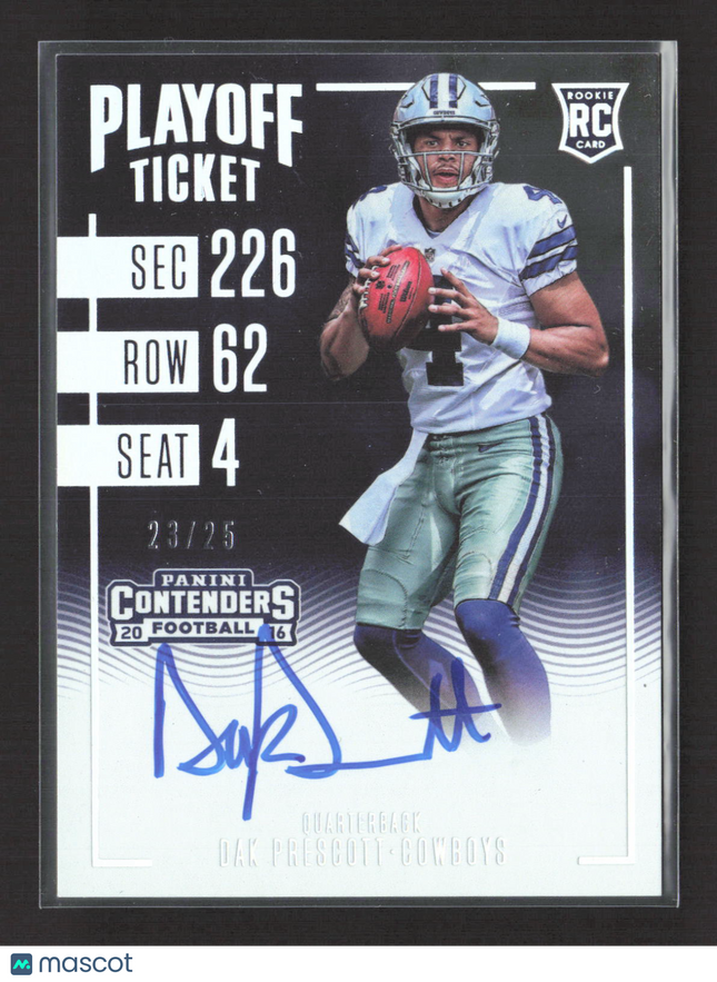 2016 Panini Contenders Football Dak Prescott #307 Playoff Ticket RC /25 Auto