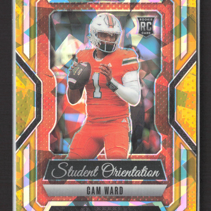 2025 Panini Prizm Draft Picks Student Orientation Cam Ward #12 Orange Mosaic RC