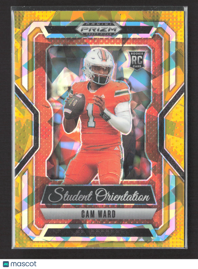 2025 Panini Prizm Draft Picks Student Orientation Cam Ward #12 Orange Mosaic RC