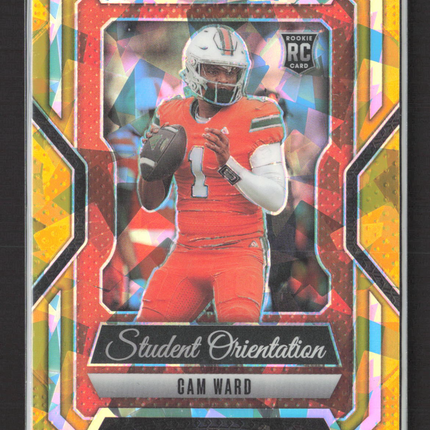 2025 Panini Prizm Draft Picks Student Orientation Cam Ward #12 Orange Mosaic RC