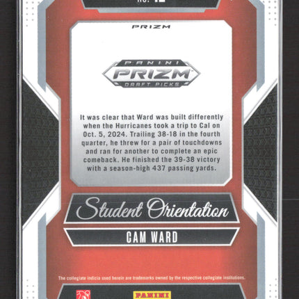 2025 Panini Prizm Draft Picks Student Orientation Cam Ward #12 Orange Mosaic RC