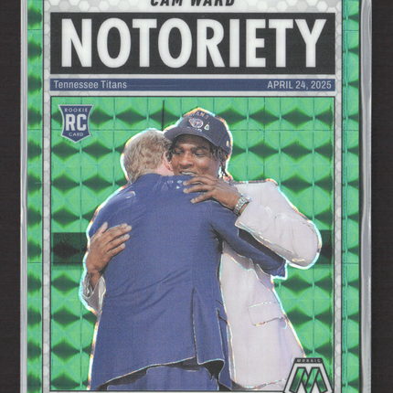 2025 Panini Mosaic Prizm Notoriety Cam Ward #17 Green RC