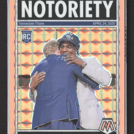 2025 Panini Mosaic Football Notoriety Cam Ward #17 Pink RC