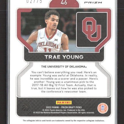 2022 Panini Prizm Draft Picks Trae Young #46 Purple 02/75