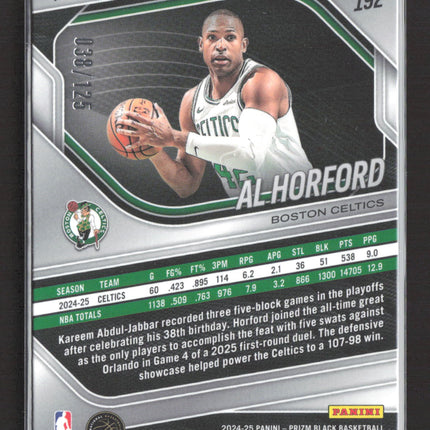 2025 Panini Prizm Black Al Horford #192 Purple 038/125