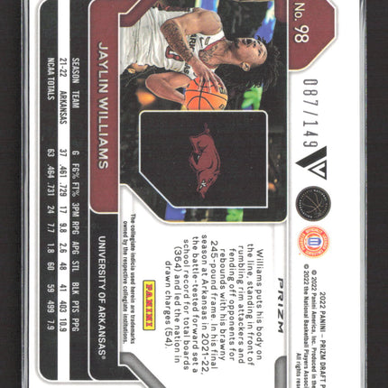 2022 Panini Prizm Draft Picks Jaylin Williams #98 Pink Ice RC 087/149