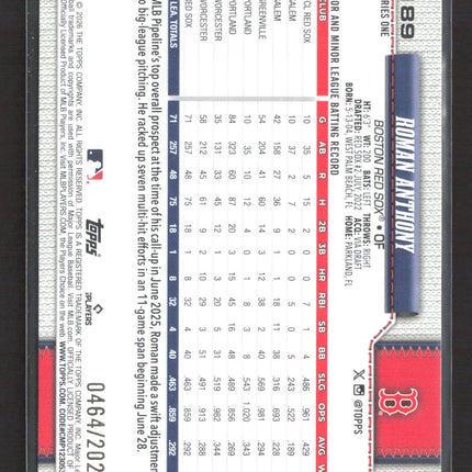 2026 Topps Series One Roman Anthony #189 Gold RC