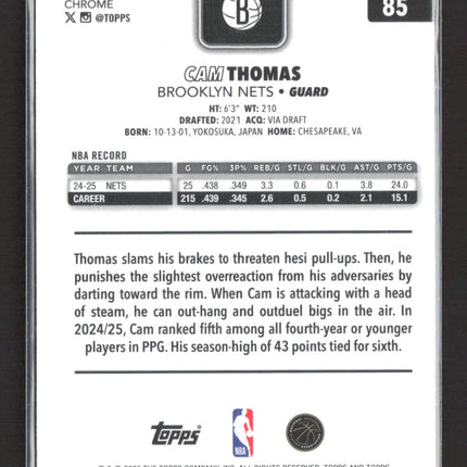 2025 Topps Chrome Cam Thomas #85 Yellow Honeycomb 120/275