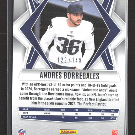 2025 Panini Phoenix Football Andres Borregales #214 Green RC 122/149