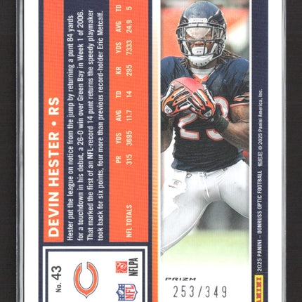2025 Panini Donruss Optic Football Prizm Devin Hester #43 Blue 253/349