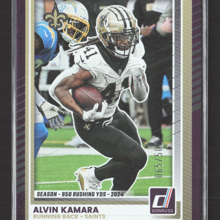 2025 Panini Donruss Football Alvin Kamara #8 Purple 065/500