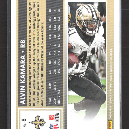 2025 Panini Donruss Football Alvin Kamara #8 Purple 065/500