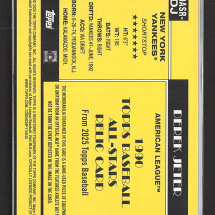 2025 Topps Baseball All-Stars Relic Card Derek Jeter #90ASR-DJ Game Used