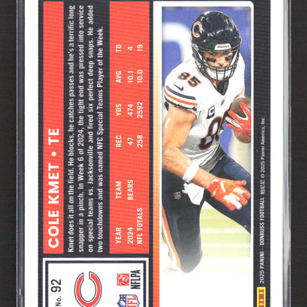 2025 Panini Donruss Cole Kmet #92 Yellow 71/85