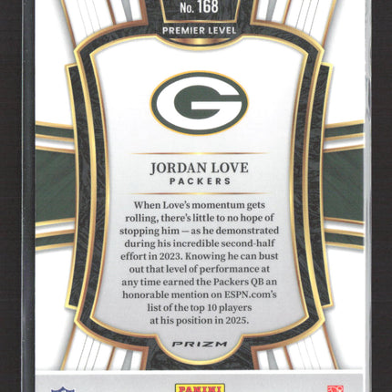 2026 Panini Select Prizm Jordan Love #168 Premier Level Silver