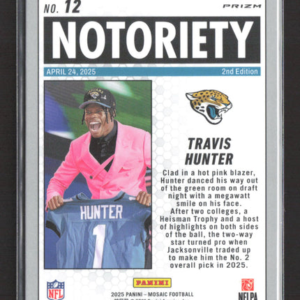 2025 Panini Mosaic Football Notoriety Travis Hunter #12 Pink RC