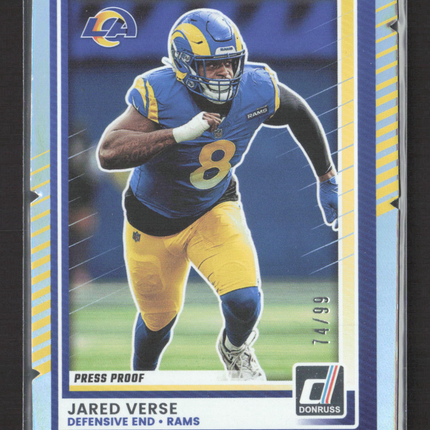 2025 Panini Donruss Football Jared Verse #120 Press Proof Blue 74/99