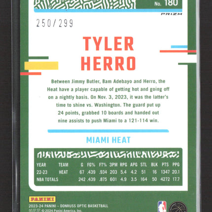 2024 Panini Donruss Optic Prizm Tyler Herro #180 Red Velocity 250/299