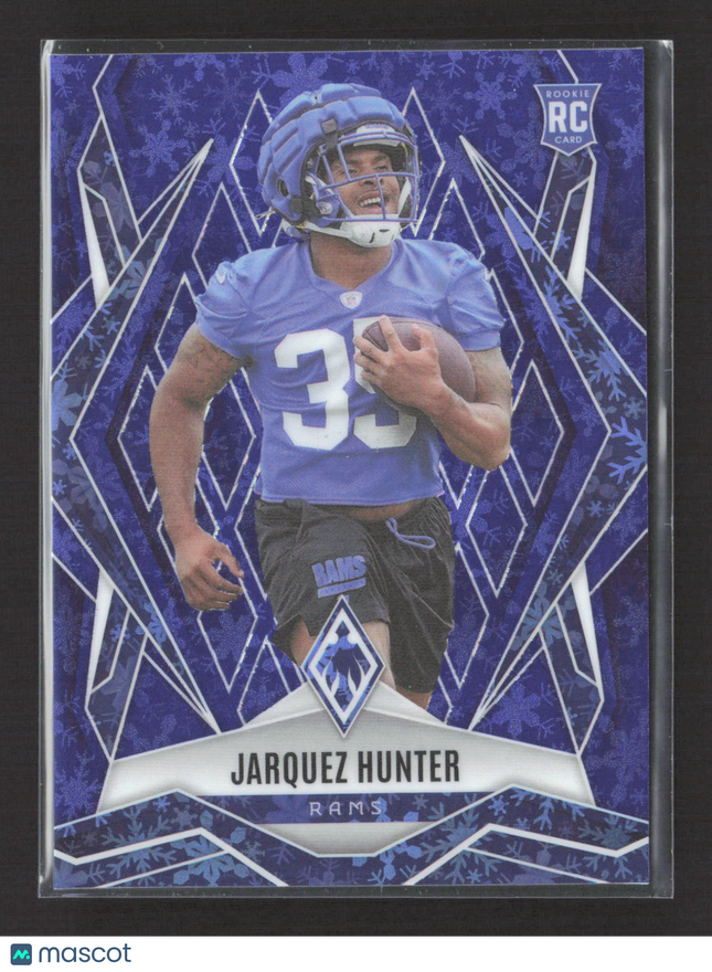 2025 Panini Phoenix Football Jarquez Hunter #232 Blue Snowflake RC 044/199