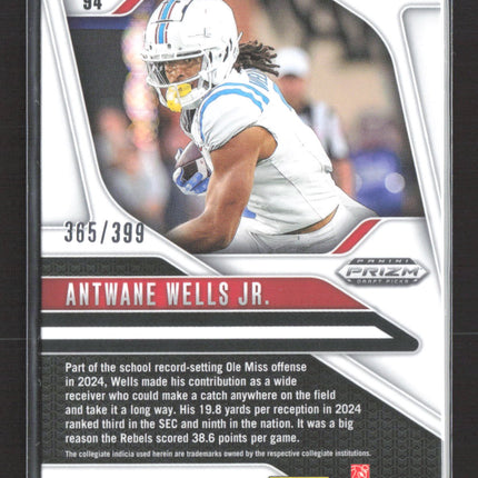 2025 Panini Prizm Draft Picks Antwane Wells Jr. #94 Pink RC 365/399