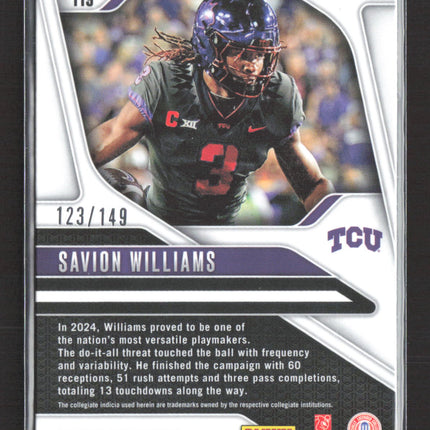 2025 Panini Prizm Draft Picks Savion Williams #119 Blue Ice 123/149 RC
