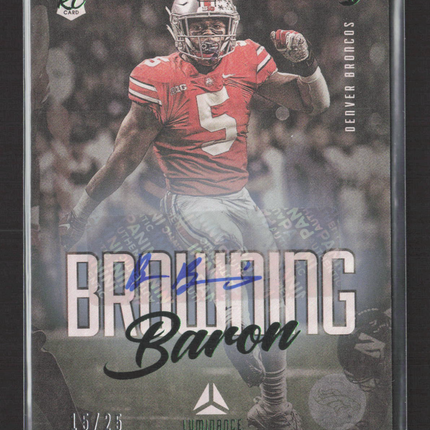 2021 Panini Luminance Football Baron Browning #186 RC 16/25 Auto