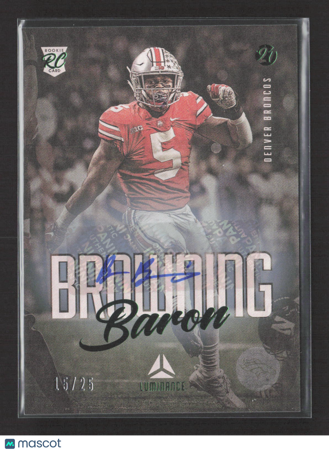 2021 Panini Luminance Football Baron Browning #186 RC 16/25 Auto