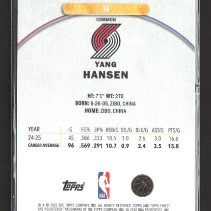 2026 Topps Finest Yang Hansen #16 RC Oil Spill